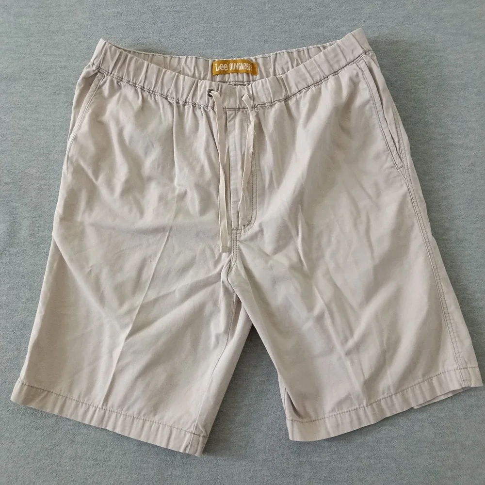 Lee Dungarees Mens Khaki Ripstop Cotton Elastic Waist Drawstring Shorts Size 34
